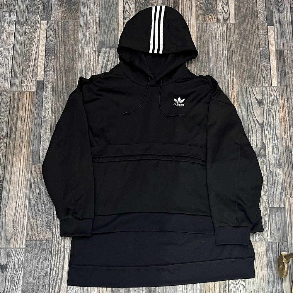 🔥🔥 Adidas Jumper Womens 12 Black J Koo ruffle Long Sleeve Hoodie trefoil Sz XL